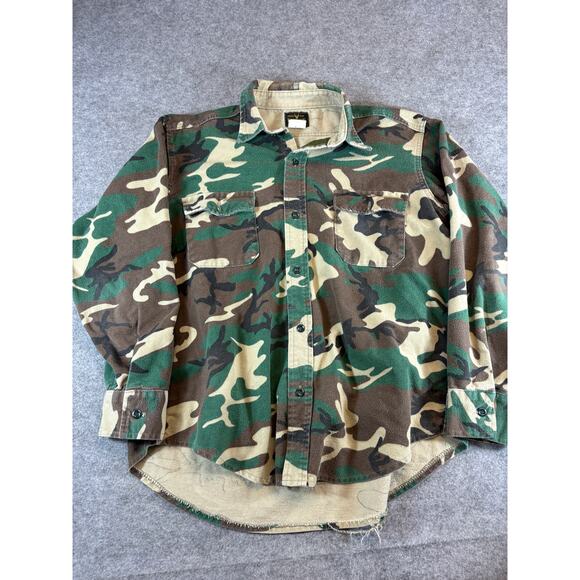 Vintage 90s Deerskin Camo Chamois Button Up Shirt Mens XL Green Brown Hunting - Picture 1 of 5